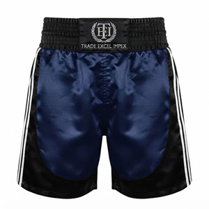 Pantalones Cortos de Boxeo Muay Thai Azules para Hombre, Cintura Media, Casuales, con Logotipo Bordado, Satén 100% Poliéster, Secado Rápido, Ecológicos, Venta al Por Mayor OEM - Product Image 4