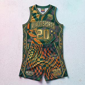 REXFIT SPORTS Kit de basketball personnalisé pour adultes, léger, séchage rapide, maillot et short 100% polyester, vêtements de sport OEM - Product Image 1