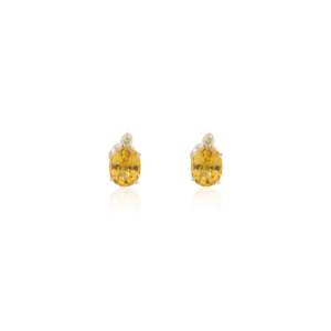 18K Yellow Gold Oval Sapphire Stud <b>Earrings</b> with Diamond Accents - Product Image 3