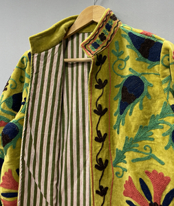 Suzani Embroidered Velvet Winter <b>Jacket</b> | Handmade <b>Short</b> Festival Coat | Ethnic Bohemian Outerwear | Winter Kimono <b>Jacket</b> - Product Image 6