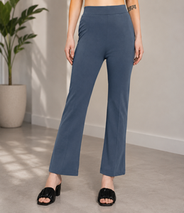Pantalones de Cintura Alta y Pierna Ancha hasta el Tobillo, de Color Sólido, Tejidos, Casuales y Transpirables para Mujer, Disponibles al Mejor Precio - Product Image 2