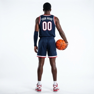 Ensemble de maillots de basket-ball bleu marine personnalisés sans manches, sublimés, respirants, uniforme d'équipe avec numéro et nom, fabriqué au Pakistan - Product Image 2