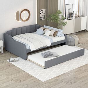 Divano letto con rivestimento grigio Full Size con Trundle e Design di ricarica USB - Product Image 4