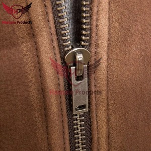 Mens Real Brown <b>Suede</b> <b>Leather</b> <b>Jacket</b> Shearling Aviator Coat Faux Fur Collar Winter Warm Fleece Custom Classic Outerwear - Product Image 4