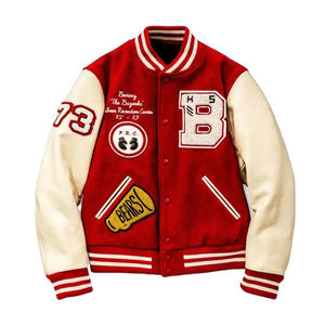 Veste universitaire classique haut de gamme en laine écologique coupe-vent brodée sur le devant, personnalisable pour équipe, style baseball - Product Image 1