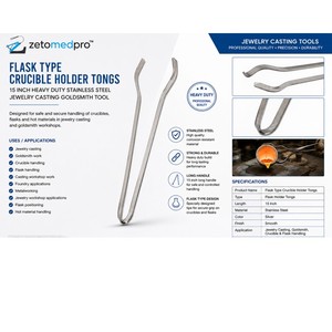 Pinzas para Crisol Tipo Frasco de 15 Pulgadas, de Acero Inoxidable de Alta Resistencia, Herramienta de Joyería para Fundición de Oro, ZetomedPro - Product Image 3