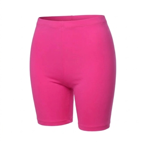 Shorts de sport rouges taille haute en tricot de spandex et polyester respirant, coupe ajustée, taille élastique, couleur unie pour femme - Product Image 4