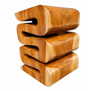 Tabouret en bois de Suar massif au design ondulé, chaise sculpturale unique pour entrée, idéal pour l'ameublement d'hôtels de charme et l'esthétique rustique des maisons. - Product Image 1