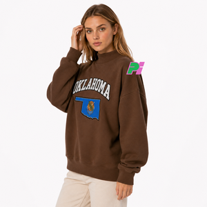 Sudadera Oversize con Cuello Alto y Letras Aplicadas, Diseño Personalizado con Mapa de OKLAHOMA, 100% Algodón Felpa, Estilo Urbano, Ecológica - Product Image 2