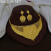 Ensemble collier et boucles d'oreilles pour femme MIJ, style vintage plaqué or, design géométrique, style Ceylan, style Kandyan d'Inde du Sud