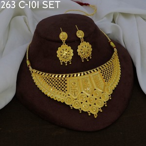 MIJ Elegant Gold Plated Vintage Style Geometric Design Women's <b>Bridal</b> Necklace Earring Set Ceylon Style South Indian Kandyan Set - Product Image 2