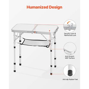 Tavolo da Campeggio Pieghevole in Alluminio e MDF Stile Rustico Regolabile con Maniglia a Rete e Design Portatile - Product Image 6