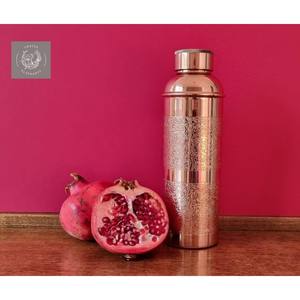 Floral Engraved Copper <b>Water</b> <b>Bottle</b> Mirror Finish Decorative Design Leakproof Handcrafted Reusable <b>Large</b> Capacity Portable - Product Image 1