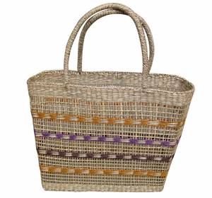 Panier ouvert minimaliste vintage en jonc de mer avec fleurs, pour bandoulière femme, disponible en gros - Product Image 5
