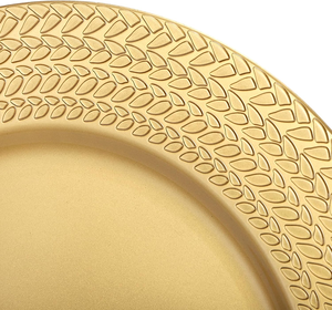 Assiette de service décorative ronde en métal doré de luxe avec motif de feuilles en relief pour mariage, table à manger, restaurant - Product Image 4
