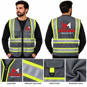 Gilet de sécurité haute visibilité réfléchissant Iron Mark, unisexe, vêtements de travail en coton, certifié CE, avec poches et logo imprimé - Product Image 3