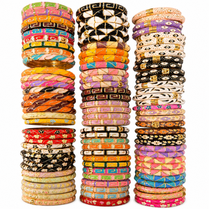 Bright <b>Coloured</b> Metal Bangle Bracelet <b>Set</b> with Mixed Designs Fashion Ethnic Stackable Bangles for Women - Product Image 1