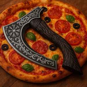 Hacha para Pizza de Acero al Carbono de Alta Calidad Forjada a Mano, Estilo Vikingo, con Mango de Madera Tallada y Funda de Cuero, Venta al Por Mayor - Product Image 2