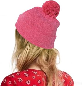 Gorro de punto rosa con pompón para mujer, gorro cálido de invierno de color sólido, gorro acrílico hecho a mano, estilo informal, talla adulta - Product Image 2