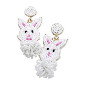 Boucles d'oreilles clous perles lapin mignon blanc avec accents roses plaqué or classique mariage femme bijoux mode cadeau - Product Image 1
