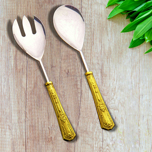 Poignée de broderie royale forgée à la main en acier inoxydable et laiton ensemble de service outils de serveur de salade - Product Image 2