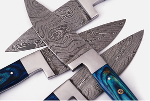 Juego de cuchillos para carne SM Knives de acero de Damasco, 4 piezas, mango azul, hoja con punta caída y borde biselado, cuchillos profesionales para comedor, 9 pulgadas, 3 años de garantía - Product Image 4