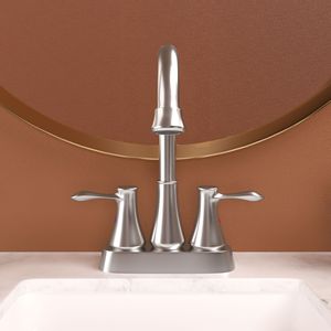 Rubinetto da Bagno a 2 Maniglie da 4 Pollici in Nichel Spazzolato con Scarico Pop-up e 2 Linee di Alimentazione dell'Acqua per Lavabo - Product Image 2