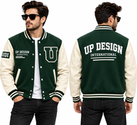 Veste universitaire verte personnalisée avec manches crème, veste de baseball brodée, veste bomber streetwear premium pour le collège