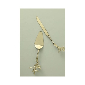 Luxurious <b>Light</b> Gold Party Dessert <b>Twig</b> Diamond Metal Handle Stainless Steel Wedding Cake Server Set - Product Image 2