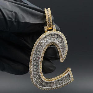 Hip Hop <b>Iced</b> Out C Letter Pendant Moissanite Diamond Gold <b>Chain</b> Bling Initial Necklace Statement Jewelry Gift - Product Image 1