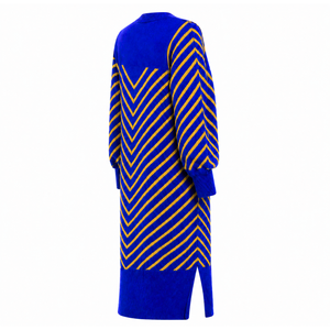 Sigma Gamma Rho Women's Longline Open Front <b>Cardigan</b> Blue Gold Striped Ribbed Cuffs Embroidered Duster <b>Sweater</b> With Side Slits - Product Image 4