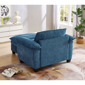 Chaise longue imbottita oversize da 51 pollici in morbido ciniglia blu con poggiapiedi e contenitore - Product Image 4