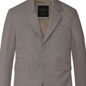 Blazer en cuir gris pour homme Leather Cult, simple boutonnage, style décontracté chic, doublure en satin - Product Image 3