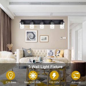 Lampada da Bagno Vintage Stile Fattoria a 5/6 Luci con Finitura Nera Opaca e Paralume in Vetro Trasparente - Product Image 3