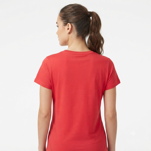 Women's Red Scoop Neck Short Sleeve Cotton T-Shirt Regular Fit Casual Solid Color Jersey Fabric All Seasons Breathable - Product Image 5