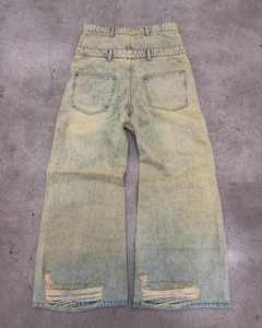 Jeans Rectos Vintage de Algodón para Hombre, de Alta Calidad, Estilo Diseñador, Color Sólido, Desgastados, Rotos, de Pierna Recta, Dobles - Product Image 2