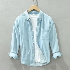 Washed Blue Denim Shirt Men's Autumn New Japanese <b>Retro</b> Trend Versatile Loose <b>Fitting</b> Long Sleeved Casual Coat - Product Image 1