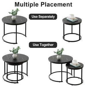 <b>Nesting</b> Coffee <b>Table</b> with Golden Frame Marble Pattern Wooden Tops Modern <b>Round</b> <b>Tables</b> for Living Room Bedroom - Product Image 5