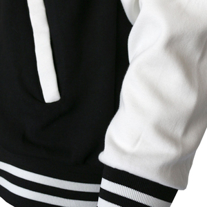 Chaqueta Varsity con Capucha para Hombre, Forro Polar Fino, Manga Negra y Blanca, Color Sólido, Cierre de un Botón, Estilo Casual de Invierno - Product Image 4