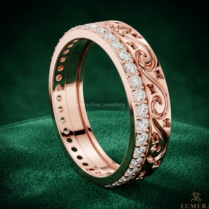 Anillo de Eternidad de Diamantes Cultivados en Laboratorio con Grabado Vintage, Corte Brillante, Certificado IGI, Oro Rosa de 14K para Mujer, Lujoso - Product Image 3