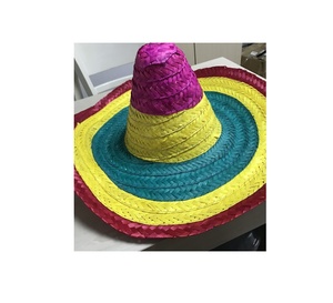 Sombrero de paja mexicano hecho a mano a granel/sombrero de paja de ala grande/sombrero de hoja de palma bordado para regalo de fiesta de verano - Product Image 1