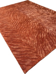 Alfombra de Seda Ondulada Color Naranja Quemado – Alfombra de Lujo Hecha a Mano - Product Image 6