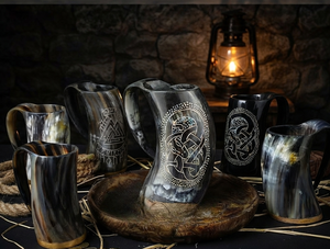 REHMAN CRAFT Handmade Natural Horn Drinking <b>Mug</b> Vintage Rustic Style <b>Large</b> Capacity Beer Tankard Handle Dining Wedding Home - Product Image 1