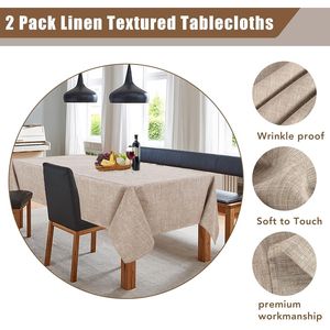 Lot de 2 nappes en faux lin 60 x 120 pouces, rectangulaires, neutres, pour table de 8 pieds, design en toile de jute inspiré de la nature pour la cuisine - Product Image 3