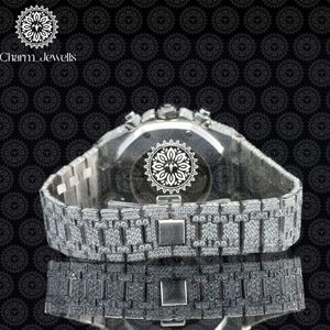 Montre de luxe pour homme Charm Jewells en acier inoxydable, boîtier de 40 mm, mouvement mécanique, accents de diamants, bracelet en cuir, étanche 10 bars - Product Image 2