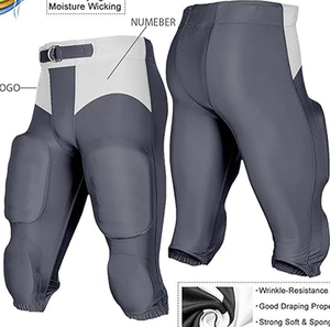 Geweldige Amerikaanse voetbalbroeken plus size met ingebouwde padding, ademend, vochtregulerend, antibacterieel, zomerstof voor wedstrijddagen - Product Image 3