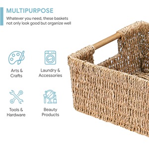 Seagrass <b>basket</b> with <b>wooden</b> handle Handmade <b>Storage</b> <b>Basket</b> Wholesale ecofriendly Made in Viet Nam - Product Image 2