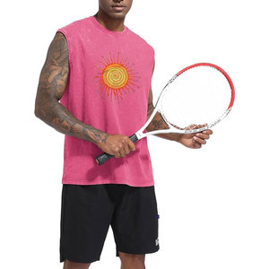 เสื้อกล้ามผู้ชายลายกราฟิก ผ้าฝ้าย สำหรับออกกำลังกาย ฟิตเนส เสื้อกล้ามโชว์กล้ามเนื้อ ล้างสีแบบแอซิดวอช เสื้อยืดวินเทจลำลองฤดูร้อน เสื้อกล้ามกีฬา - Product Image 3