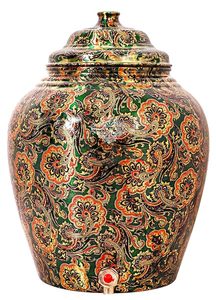 Distributeur d'eau à motif floral vert avec robinet rouge, fonctionnement manuel, usage domestique, distributeur d'eau en cuivre - Product Image 6