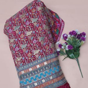 Tissu en crêpe léger brodé floral marron de 54 pouces, matériau élaboré pour la broderie Daman, idéal pour les Kurtis, tuniques, robes Anarkali et costumes. - Product Image 2